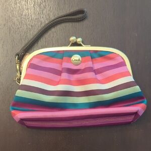 Coach Legacy Striped Large Kisslock Pouch/Wristlet